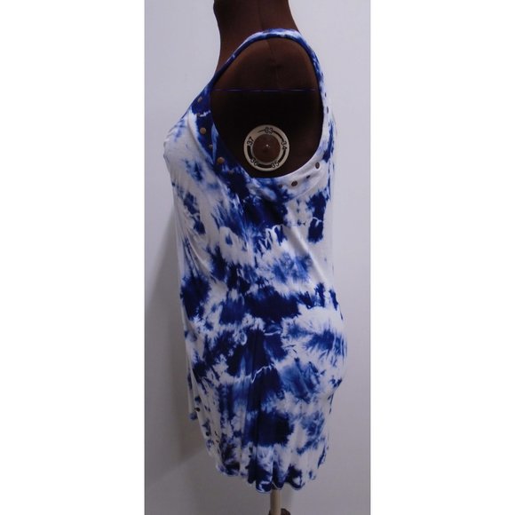 NWOT  ASH AND SARA BLUE AND WHITE TIE DYE TANK TOP SIZE MEDIUM STUDDED SEXY - Picture 4 of 6